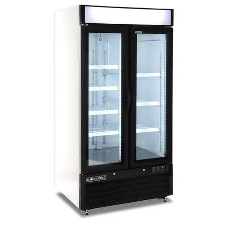 MAXX COLD Double Glass Door Narrow Width Merchandise Refrigerator, Swing Style Door, 39.5 in.W, 36 cu. ft., White MXM2-36RHC